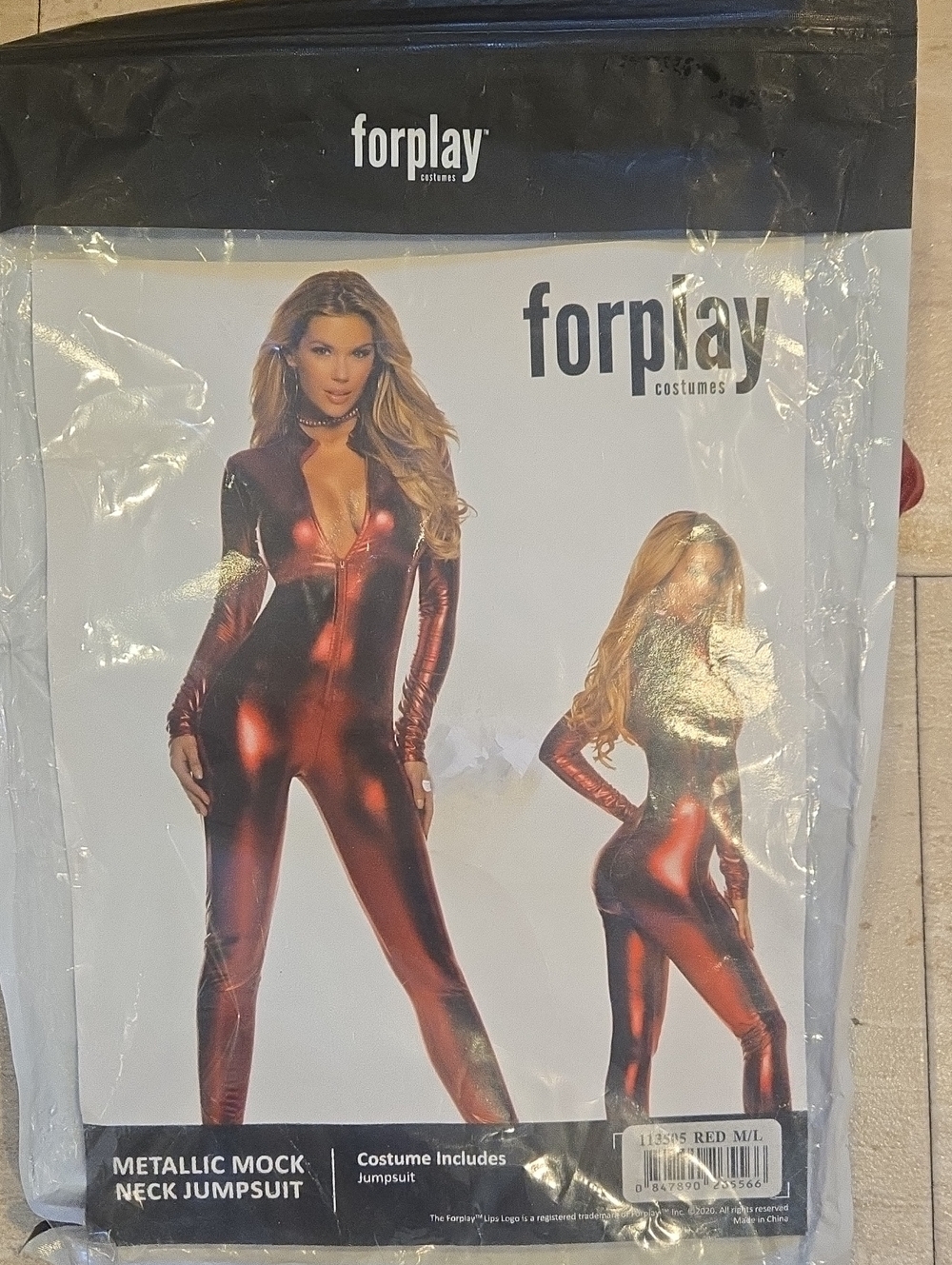 Forplay Metallic Mock Zip Front Red Mock Neck Jumpsuit